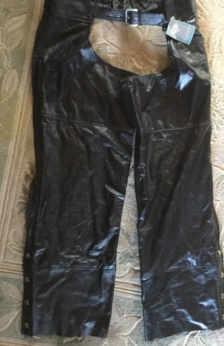 NEW Diamond Plate Black Leather Motorcycle Biker Chaps Sz XL Tags $115.99 New