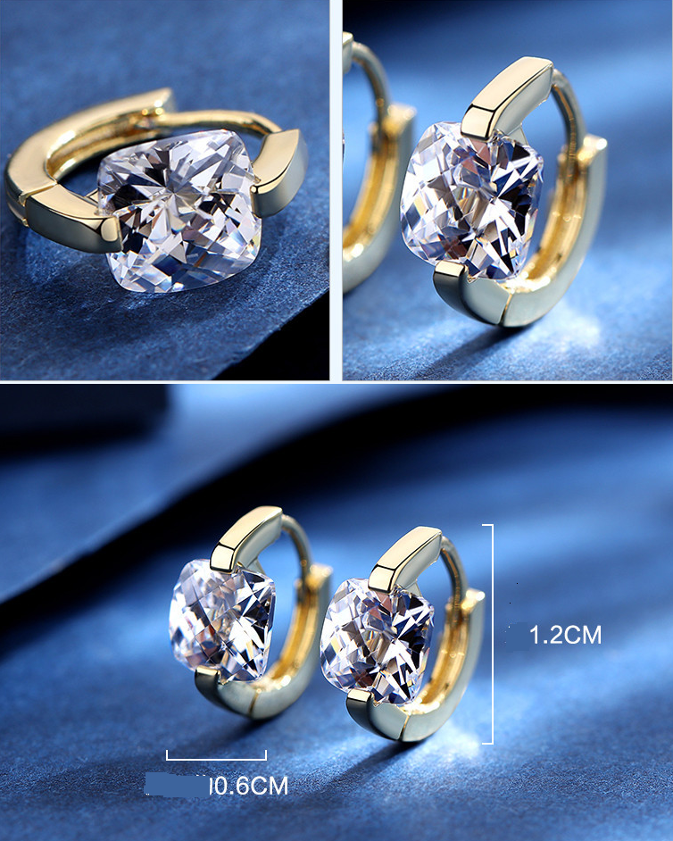 Women Girl 18K Gold Plated Square Cubic Zircon CZ Huggie Hoop Earrings Gift J11