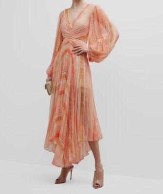 $595 Acler Women's Orange Astone Stripe A-Line MIDI Dress Size 8