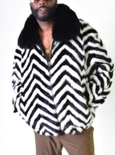 Pre-owned Handmade Man's Real Mink Fur Golden Black Zic Zac Design Jacket Coat All Sizes Pre Sale