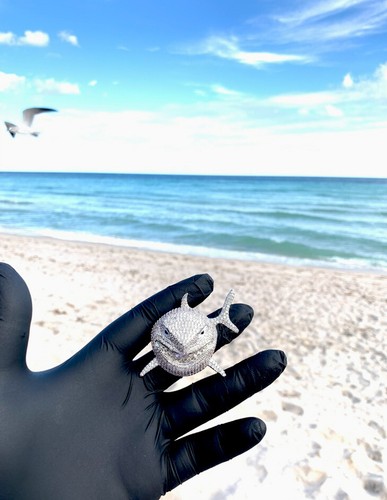 High Quality 6ix9ine Bruce Shark Pendant in White Gold with 5AAAAA Stones