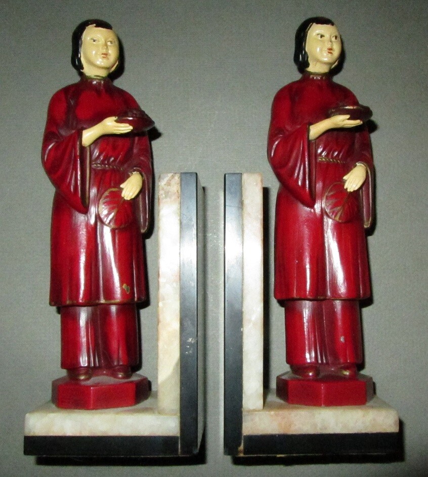 HIRSCH painted spelter French bronze book ends - very rare