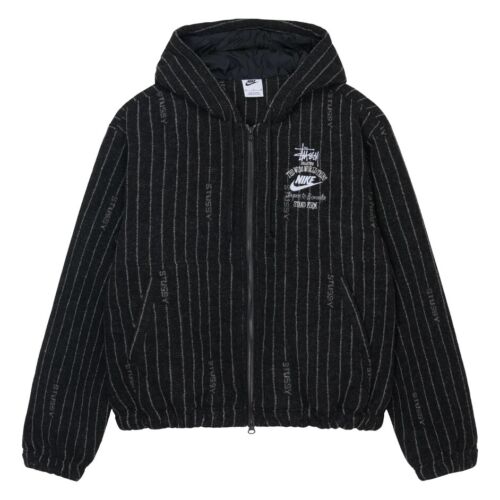 Pre-owned Nike X Stussy Striped Wool Jacket Black (dr4023-010) Size Small