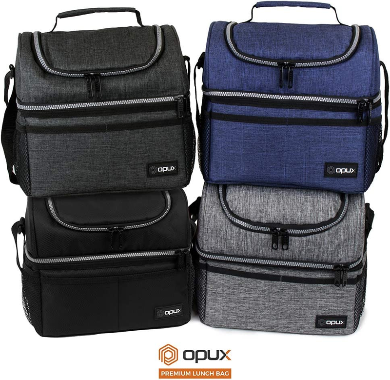 Black Insulated Dual Compartment Lunch Bag for Men & Women