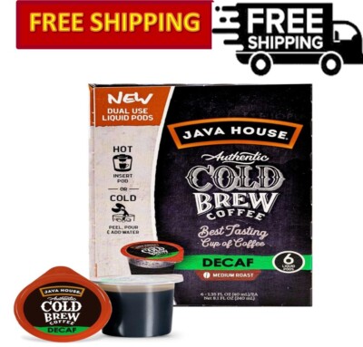 Java House Authentic Cold Brew Coffee, Decaf, K-Cup Coffee Pods, 6 Count