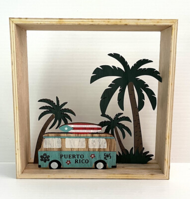 PUERTO RICO BEACH VOLKY BUS DECOR HANGING WOOD BOX WALL TABLE ORNAMENT SOUVENIRS