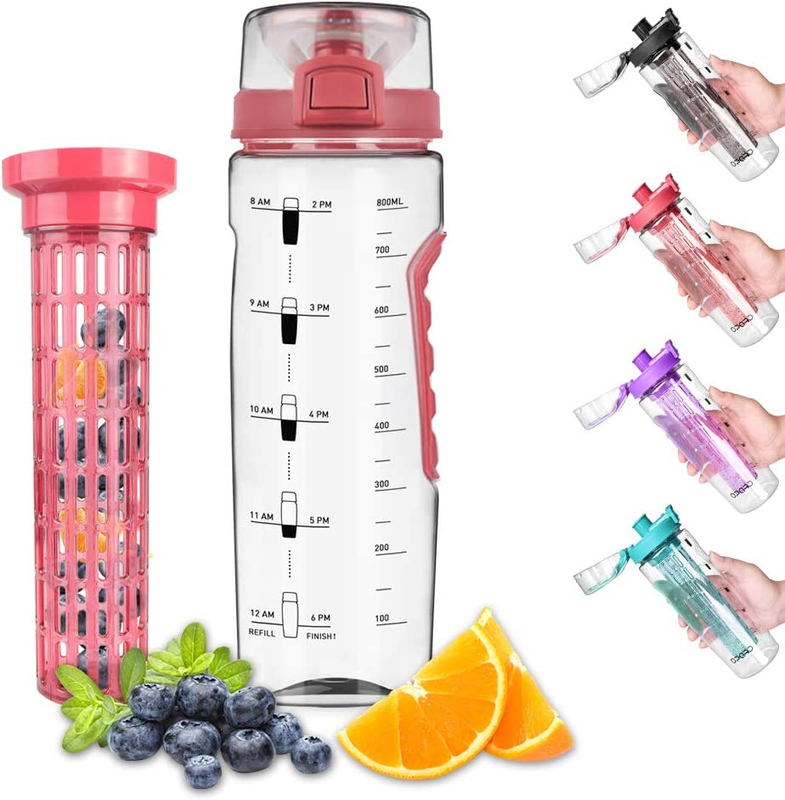 Opard Fruit Infuser Water Bottle with Time Marker, 30 Oz BPA Free Infusion Daily