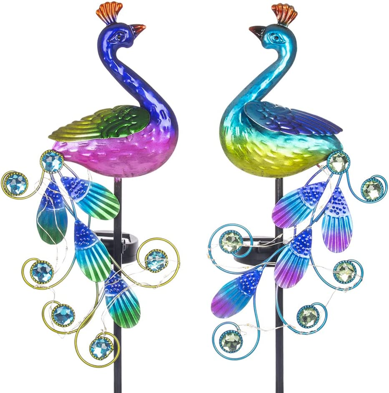 Metal Peacock Solar Lights for Outdoor Yard Lawn Walkway Driveway Decor 2 Pack