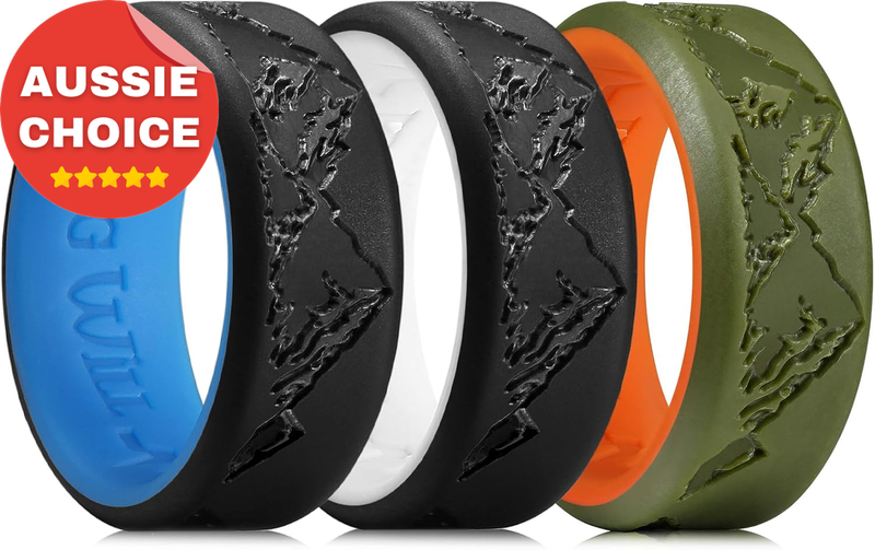 Men's Silicone Wedding Bands Multi-Color Ring Mountain Peak Size 7-13