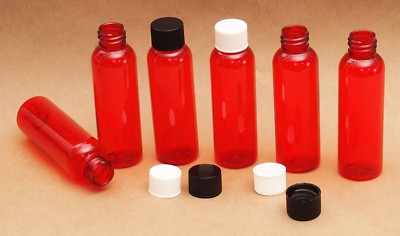  4 Oz Empty  Plastic Red PET Bottles w/ White Ribbed Lids  ( 10 PACK)