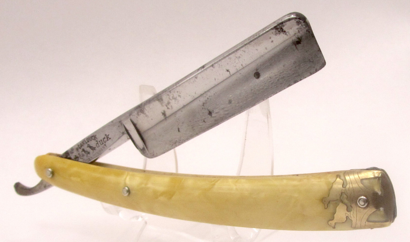 Vintage Dubl Duck "Goldedge" Straight Razor Fancy Bolsters Inlay Pearlduck