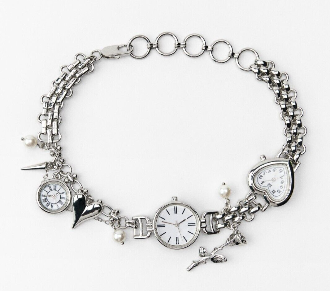 ZARA UNISEX NWT SS2025 WATCH AND CHARM NECKLACE SILVER 1856