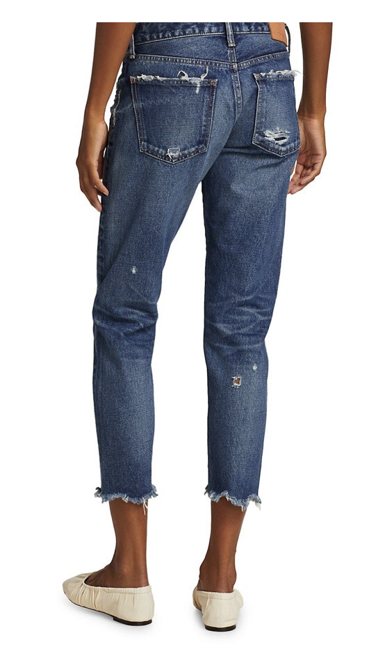 Pre-owned Moussy Vintage Kelley Jeans 24 Distressed Cropped Dark Blue $325