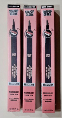 3 Soap & Glory Precision ARCHERY Microblade Brow Pens, Smudge Proof, Dark Brown