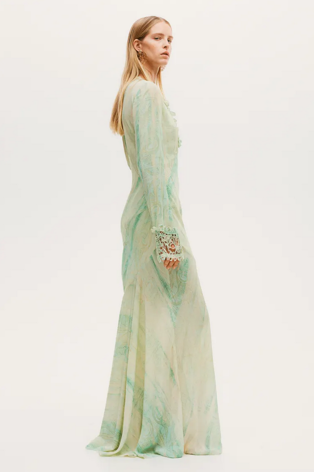 Pre-owned H&m Studio Collection Embellished Patterned Dress (mint Green/patterned)