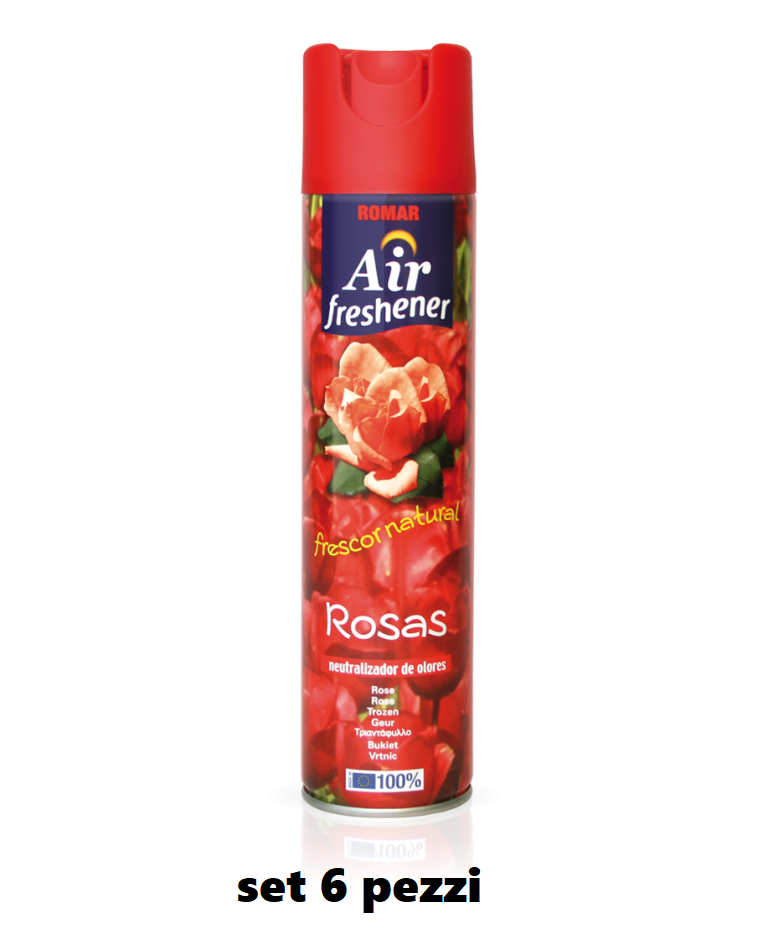 Set 6 Pz Deodorante Per Ambiente Spray Profumo Casa Fresco 300ml Rose
