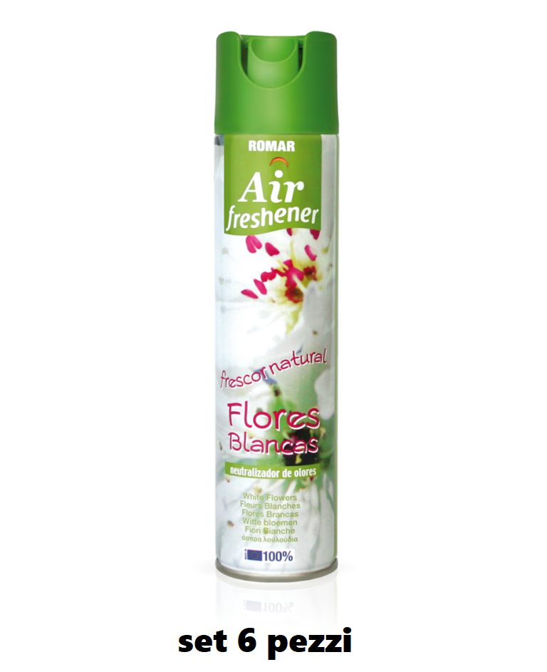 Set 6 Pz Deodorante Per Ambiente Spray Profumo Casa Fresco 300ml Fiori Bianchi