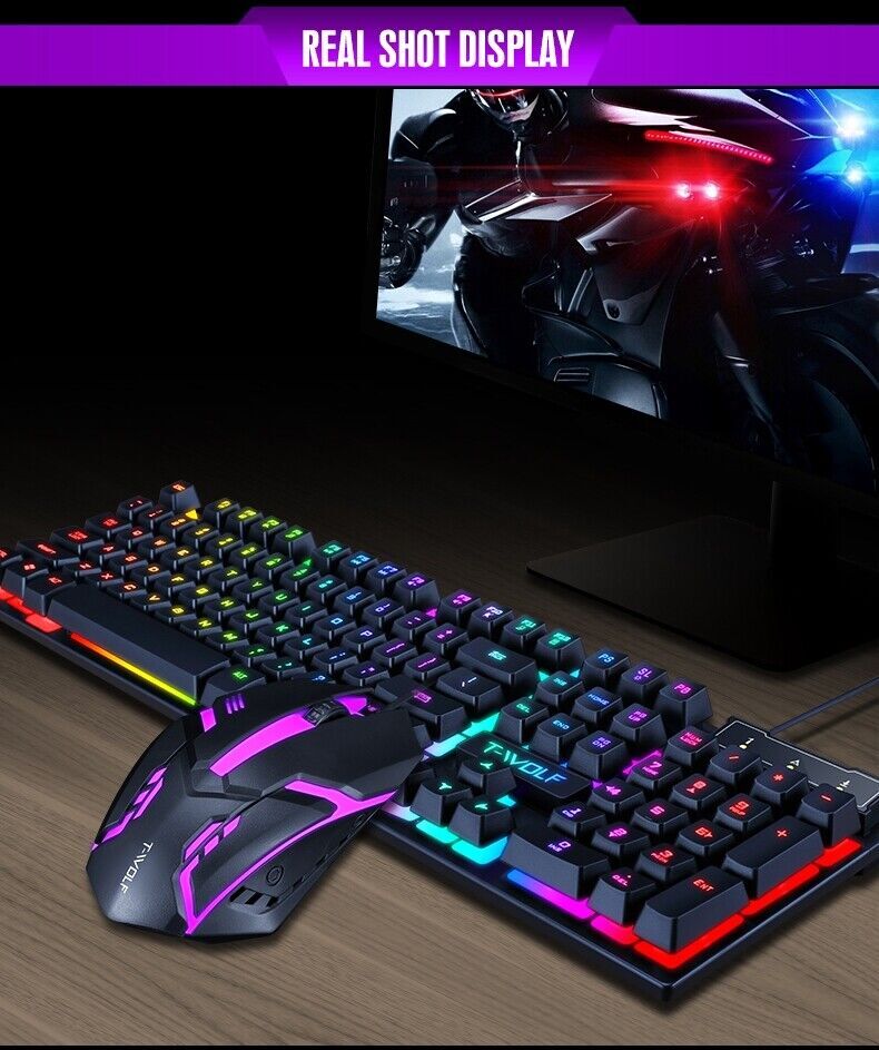 Gaming Keyboard and Mouse Combo Ergonomic For Computer Desktop RGB LED Backlight