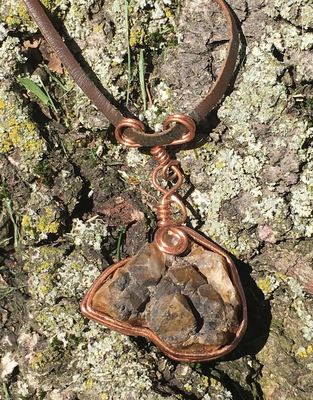 Hand Mined, Handcrafted Jewelry. Quartz Necklace. Copper Wrap - Leather Cord.