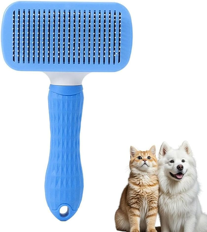 Cat Brush,Self-Cleaning Dog and Cat Brush with Blue Square Head,Non-Slip Handle,