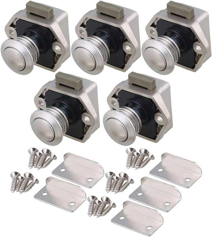 Push Button Keyless Locks Latch Knob Cupboard 2Cm/0.79In Mounting Hole Set Of 5