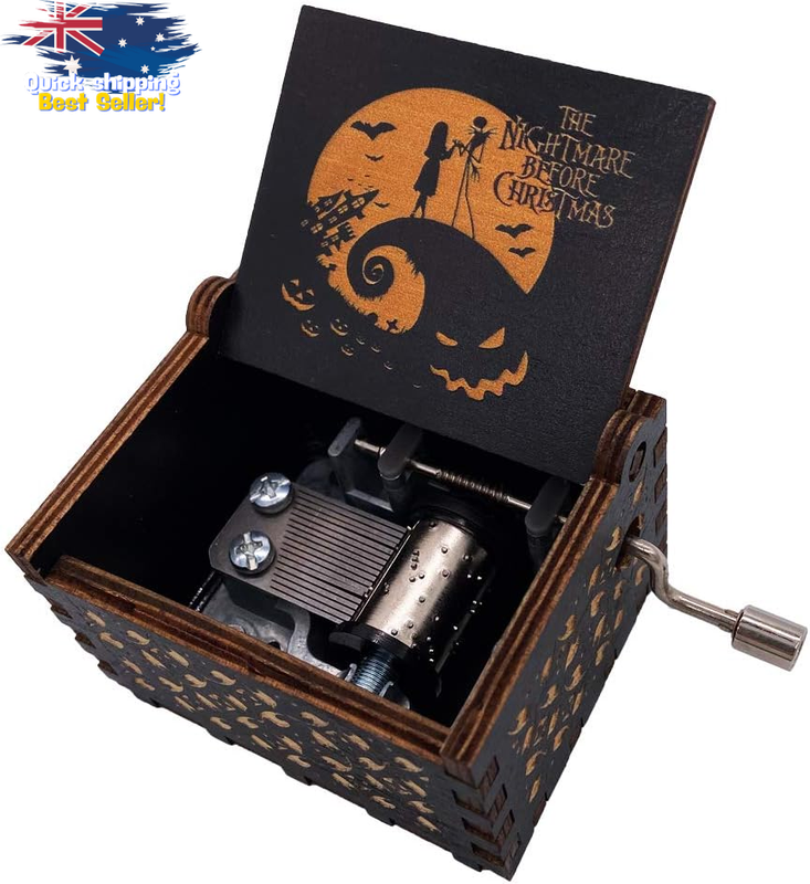 Wooden Hand Crank Music Box - Christmas & Halloween Tune, Birthday Gift