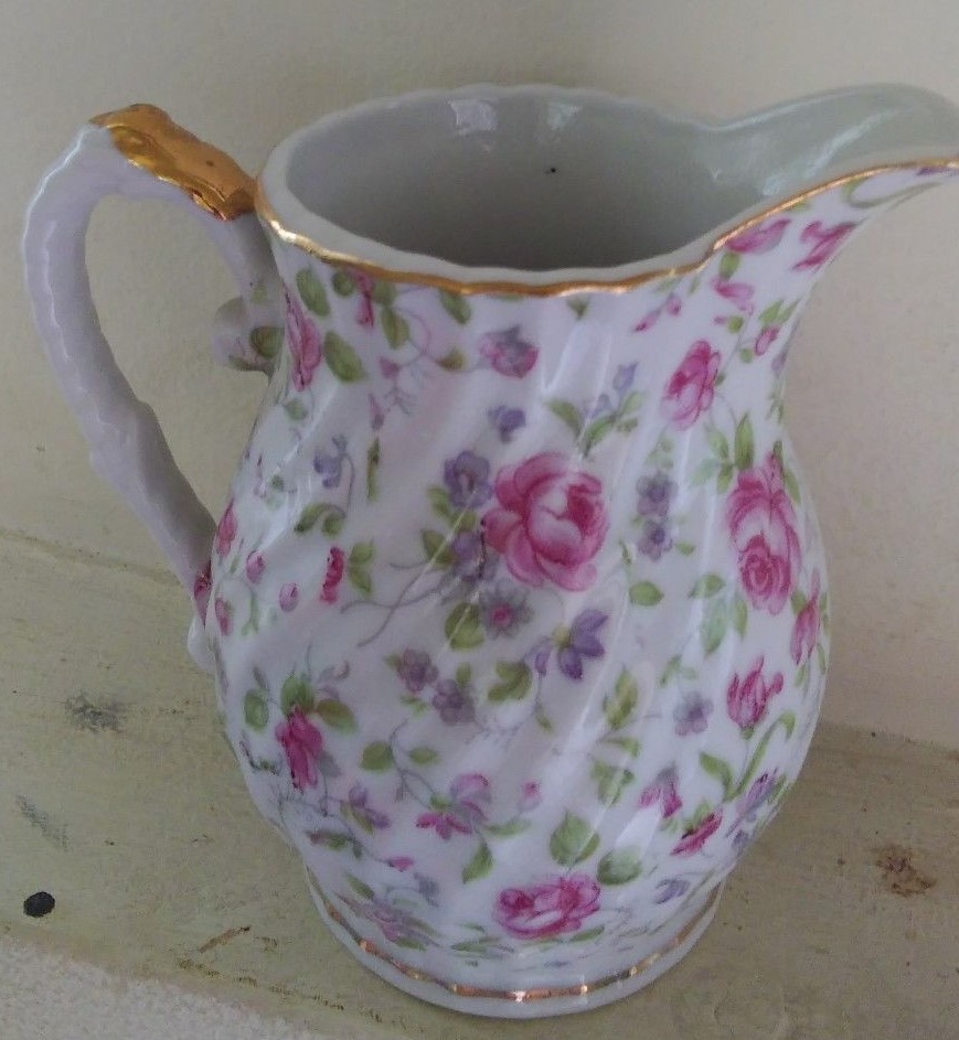 Vintage Lefton China Rose Chintz Creamer HAND PAINTED SMALL PITCHER