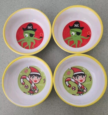 Citrus Grove Melamine Bowls Set of 4, 2 Pirate Octopus & 2 Christmas Elves