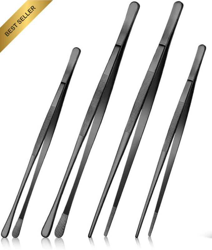 4 Pcs Kitchen Tweezers Set, 12'' and 10'' Stainless Steel Kitchen Tongs, Heat Re