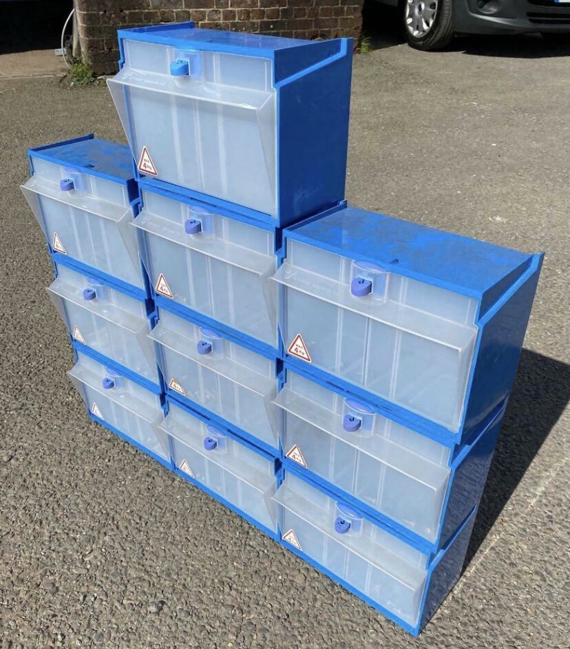 VAN RACKING SHELVING DRAWERS BOXES BRISTOR 10 STORAGE BOXES V G