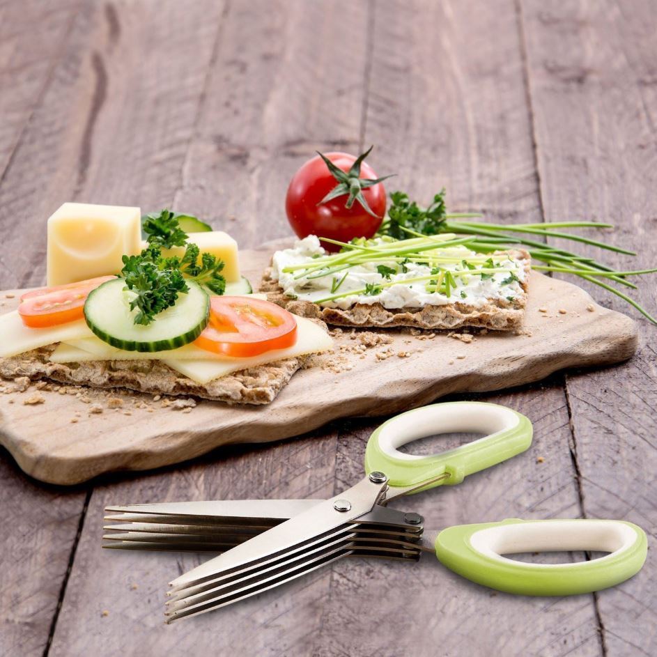 NEW Orblue Culinary Herb Scissors Multi Blade Shredder, 5 3-inch Blades - Green