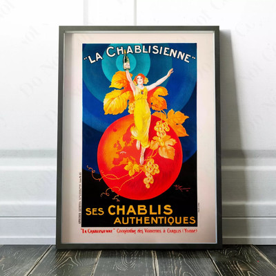 La Chablisienne Vintage Advertising Drinking Girl Bar Wall Art Poster Print