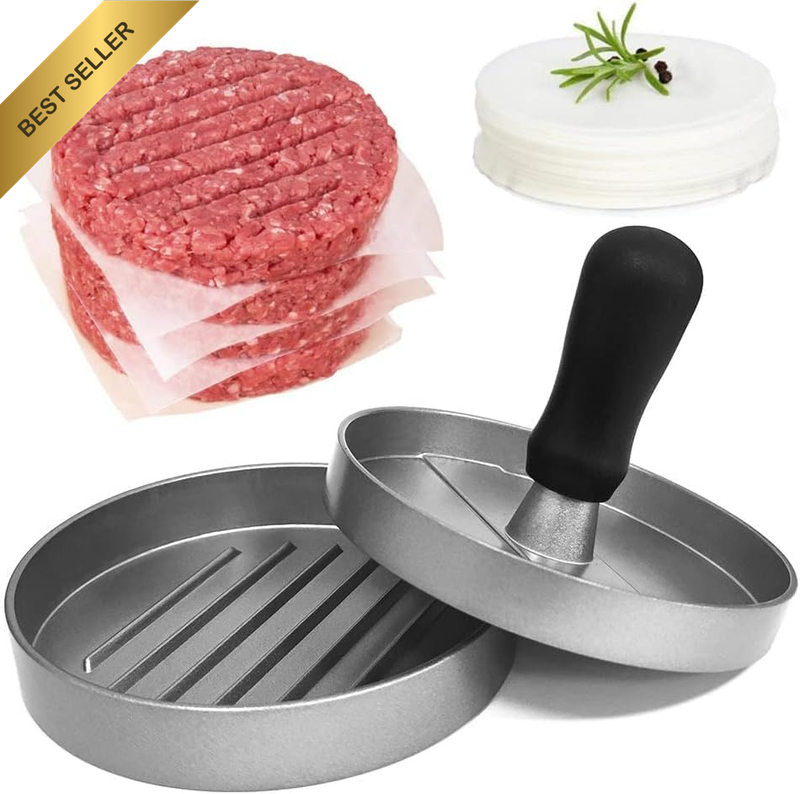 Burger Press Hamburger Press Patty Maker with 100 Patty Papers Aluminum Hamburge