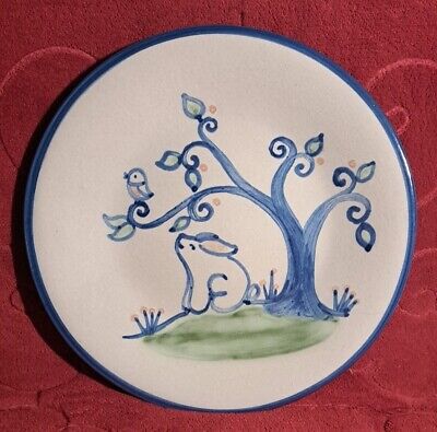Vintage M A Hadley Pottery Bunny & Bird Dinner Dessert Plate Signed 9.75" Easter