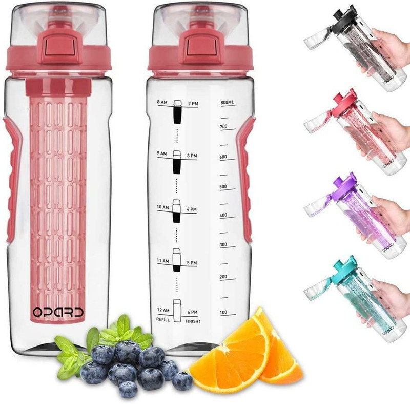 Opard Fruit Infuser Water Bottle with Time Marker, 30 oz BPA Free Infusion Daily