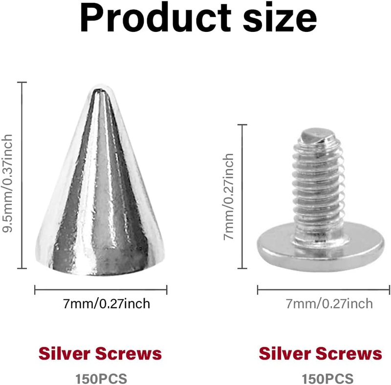 Rivets Punk Spikes Screwback Studs 150 Sets for Punk Style DIY Craft 7×10mm/0.27