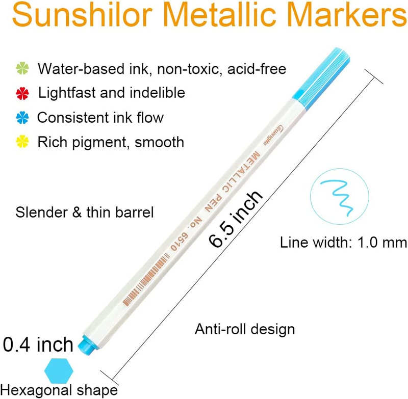 Metallic Markers Fine Point Metallic Marker Pens for Black Paper, Art Rock Paint