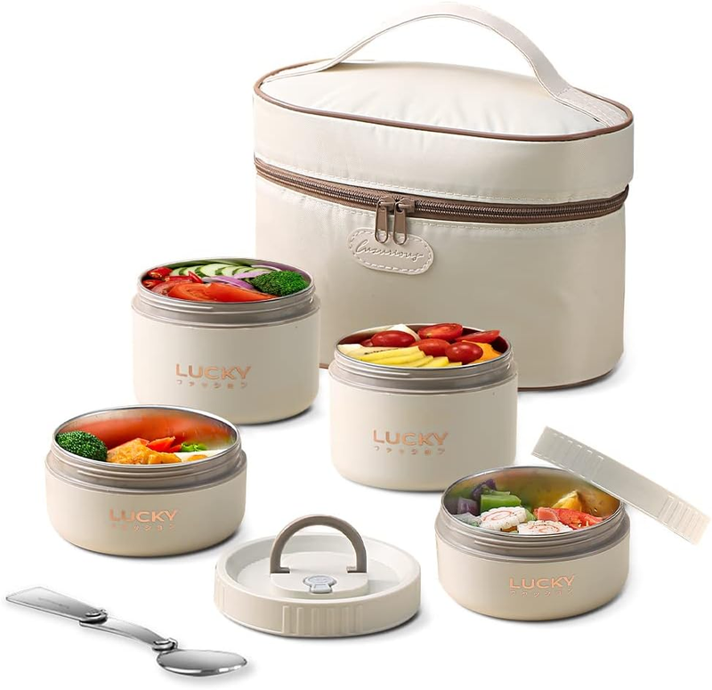 Stackable Thermal Lunch Box Set Bag Portable Insulated Lunch Containers 4pc 68oz