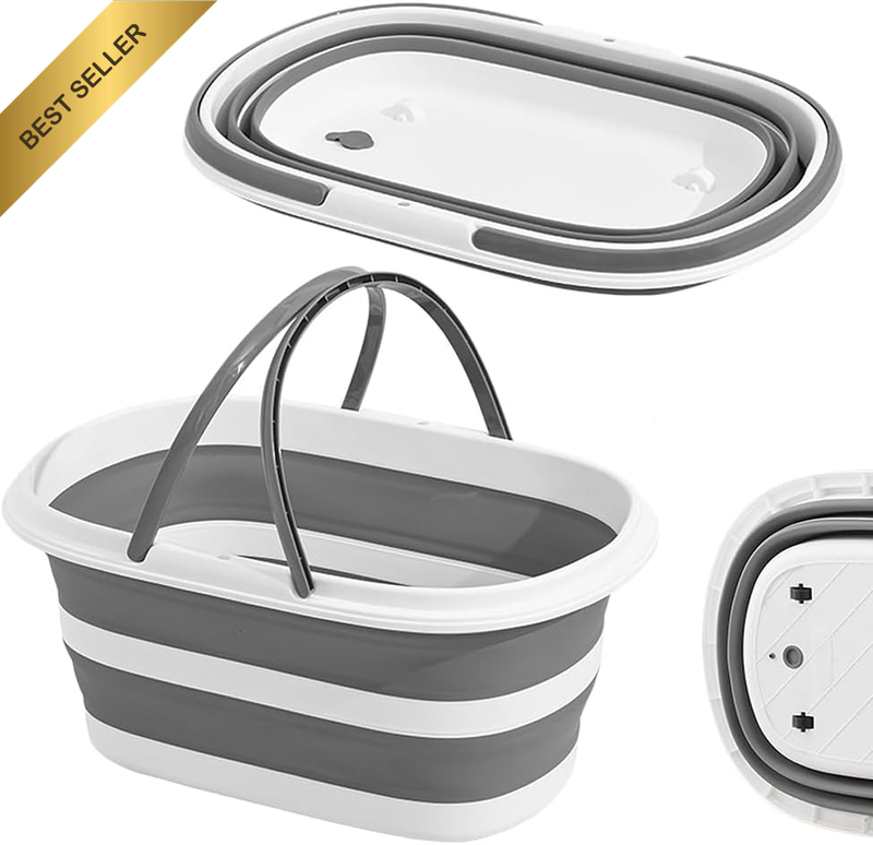 Collapsible Plastic Bucket 35L with Wheels and Drainage Holes, Portable and Spac