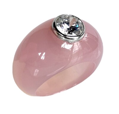 ANGELIQUE DE PARIS BON BON RING ST SILVER .925 PASTEL PINK RESIN NEW LUCITE SZ 8