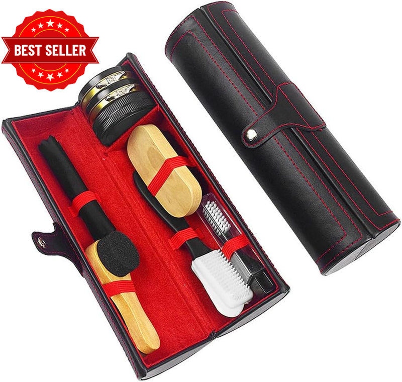 Shoe Polishing Tools Set, 10 Pcs Leather Shoe Polish Kit, Portable Travel Tool,