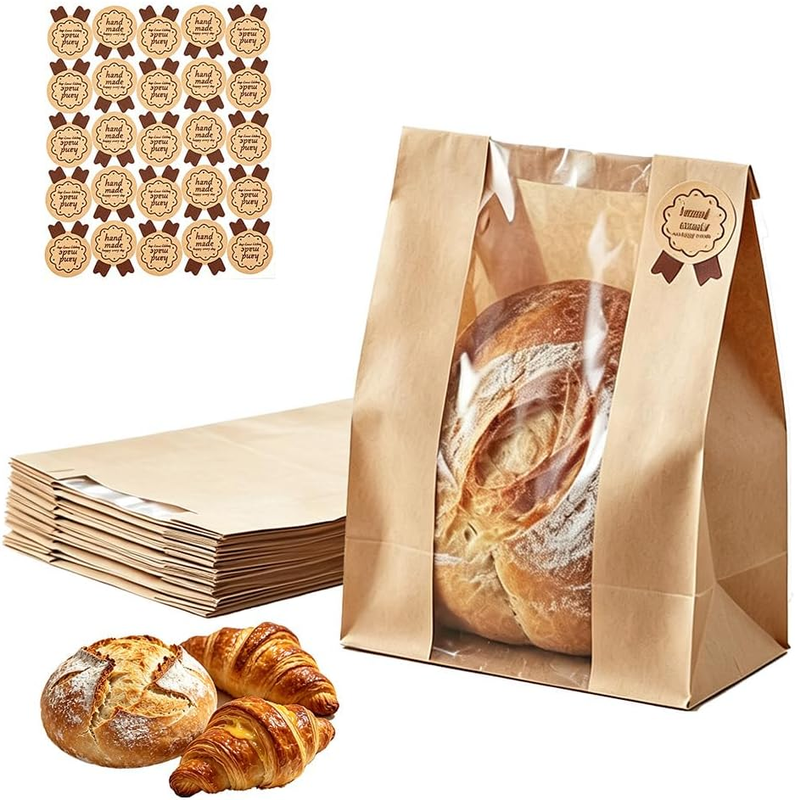 50-Pack Bread Bags with Window & Stickers，Reusable Sourdough Storage for Homemad