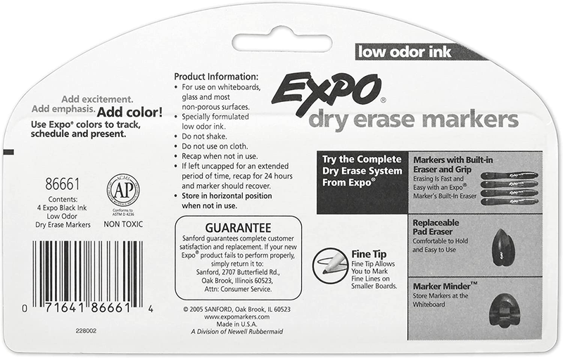 Low Odor Dry Erase Markers Fine Tip Black 4 Count For Home Classroom And Office