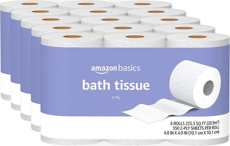 2-Ply Toilet Paper 5 Packs, 6 Rolls per Pack (30 Rolls Total) (Previously Solimo