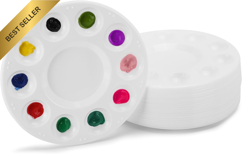 20 Pcs round Paint Tray Palettes with 10 Wells, Plastic Paint Pallets for Kids,