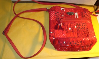 SWEET DONNA SHARP RED QUILTED PATCHWORK SHOULDER BAG CROSSBODY PURSE
