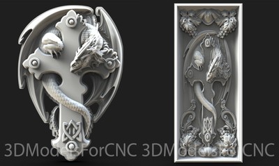 3D Model STL File for CNC Router Laser & 3D Printer Dragon on Cross Pack