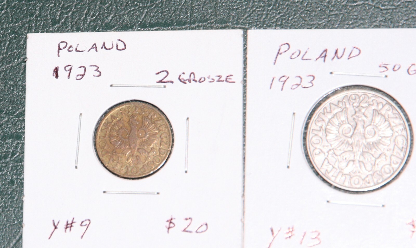 Poland 2, 20,  & 50 Groszy 1923  Y#9 Y#12 Y#13