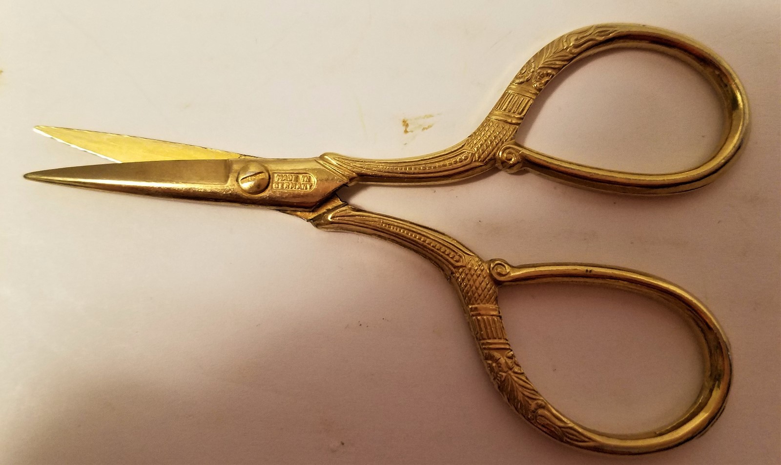 Vintage Gold Tone Embossed Scissors Made in Germany 3.5 Inches