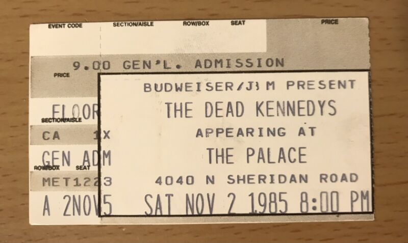 1985 THE DEAD KENNEDYS FRANKENCHRIST TOUR THE PALACE CHICAGO CONCERT TICKET STUB